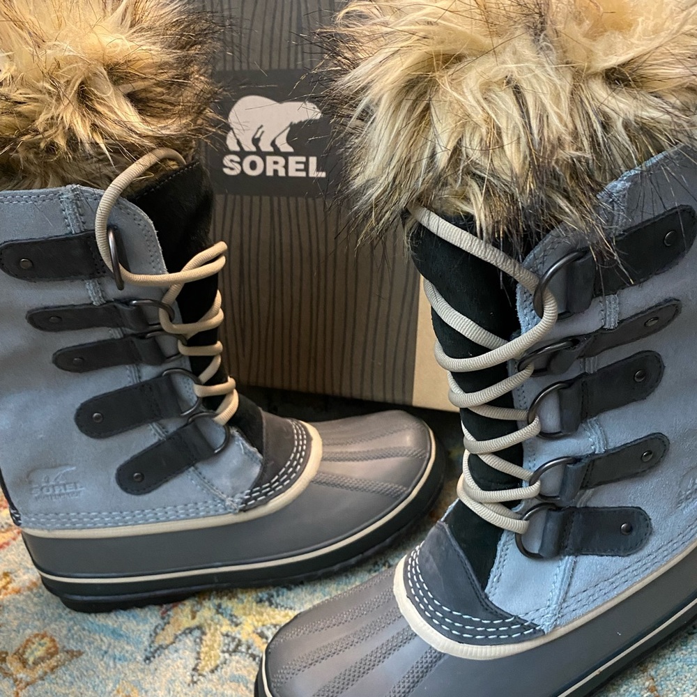 SOREL Joan of Arctic Winter Boot,Light Metal-Blue       size 8    NWB